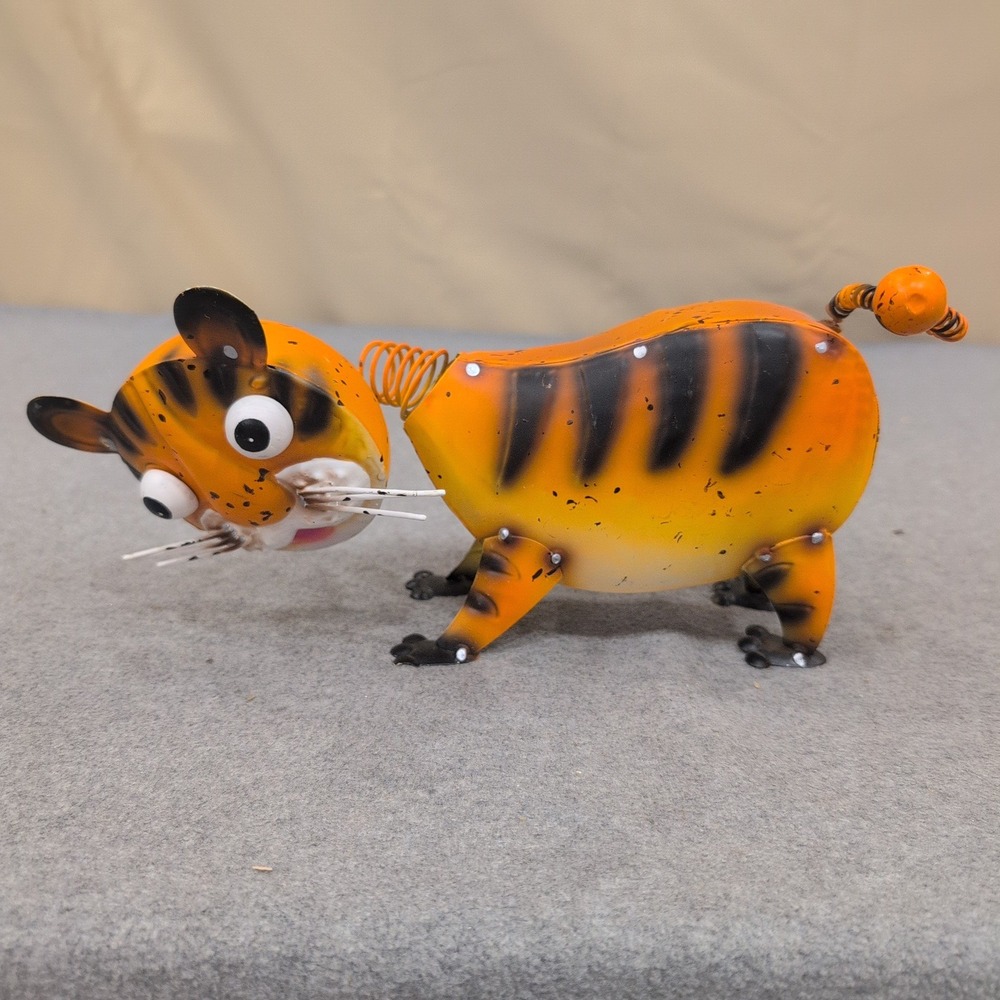 Metal Tiger Bobblehead Figurine Orange Black Striped Spring Tail Decor Auburn - Picture 1 of 7